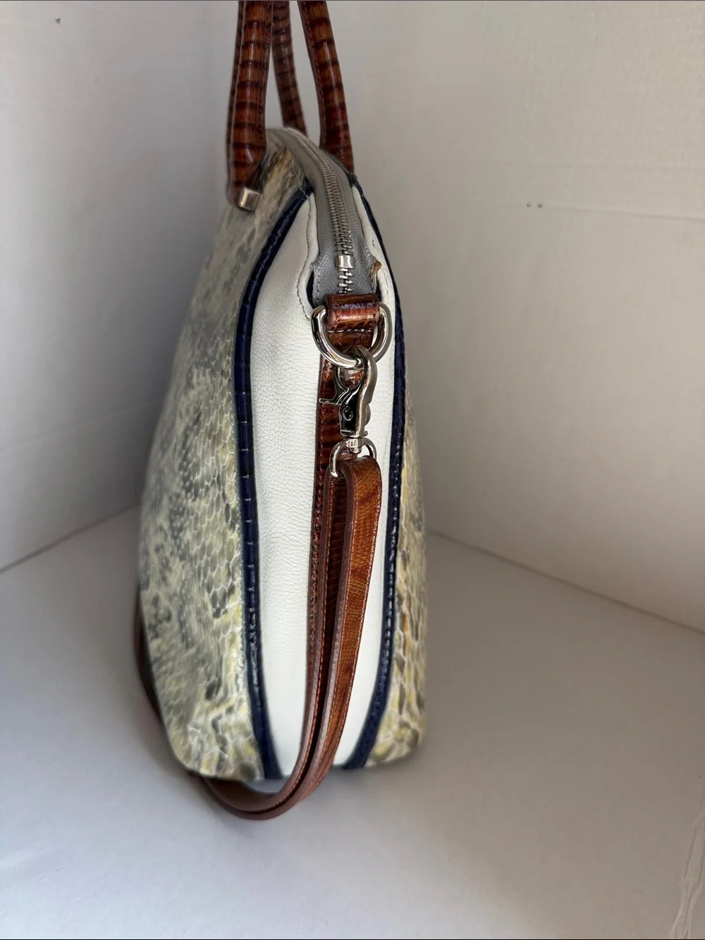 Brahmin Python Snakeskin Embossed Leather Satchel Bag